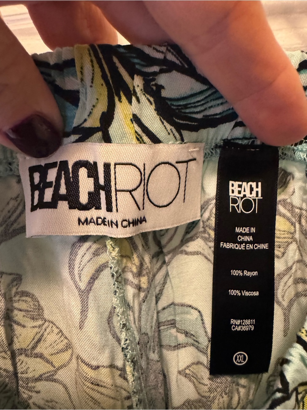 Beach Riot Tropical Floral Drawstring Lounge Beach Pants XXL Mint Green Rayon - Picture 4 of 7